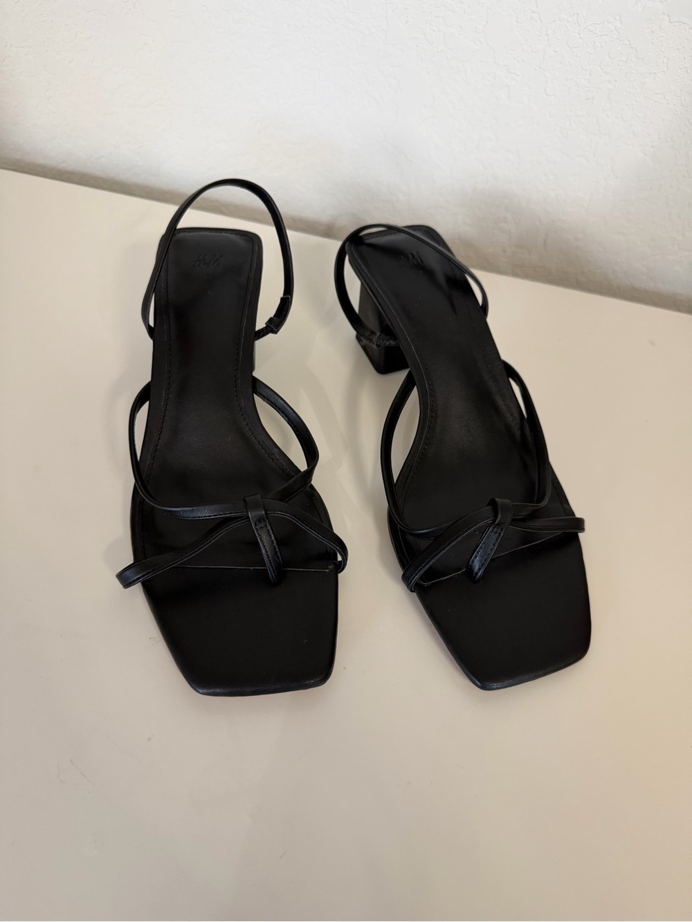 H&M | Black Strappy Square-Toe Slingback Heels